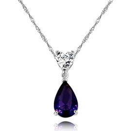 Uloveido Fashion Purple CZ Birthstone Teardrop Necklace Crystal Infinity Pendant Wedding Party Valentines Jewelry for Her (Y1149-Purple)