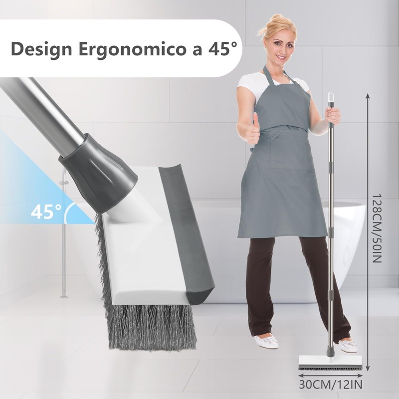 Mitclear Spazzola per Pavimenti con Manico Lungo(128cm), 2 in 1