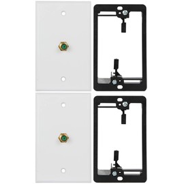 Wi4you 2 Pack Coax Wall Plate with 2 Pack Mounting Bracket (2 Sets), White F Connector Wall Plate with Smart Easy Mounting,WI1101WH-2