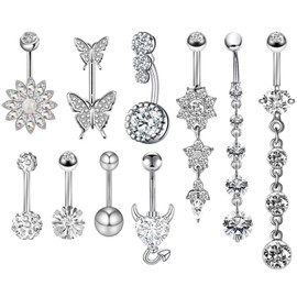 JSTHHTT Belly Button Piercing Pregnancy Piercing Belly Button Piercing Butterfly Heart Flower Pendant Piercing Belly Button Jewellery Women's Belly Piercing Belly Button Piercing Set of 10, NO