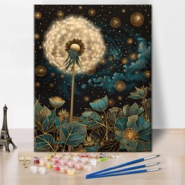 TUMOVO Paint by Numbers Kit for Adults Starry Night Dandelion Paint by Number Dandelion Flower Adult Paint by Number Kits on Canvas DIY Adults' Paint-by-Number Kits with 3 Brushes, 16 x20 Inch