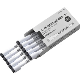 Kokuyo (コクヨ) Whiteboard Marker with Eraser and Magnet, Ultra-Fine Black, Set of 10 PM-B100DX10SET