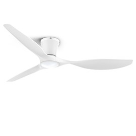 ocioc 52 inch Ceiling Fans with Lights and Remote, Dimmable Ceiling Fans with Reversible Quiet DC Motor, Flush Mount, 3CCT, White Ceiling Fan for Bedroom Living Room Indoor/Outdoor