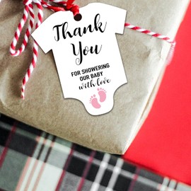 Thank You for Showering Our Baby with Love Tags, Pink Little Feet Baby Shower Favor Tags, Baby Onesie Gift Tags, Thank You Tags, Pack of 50