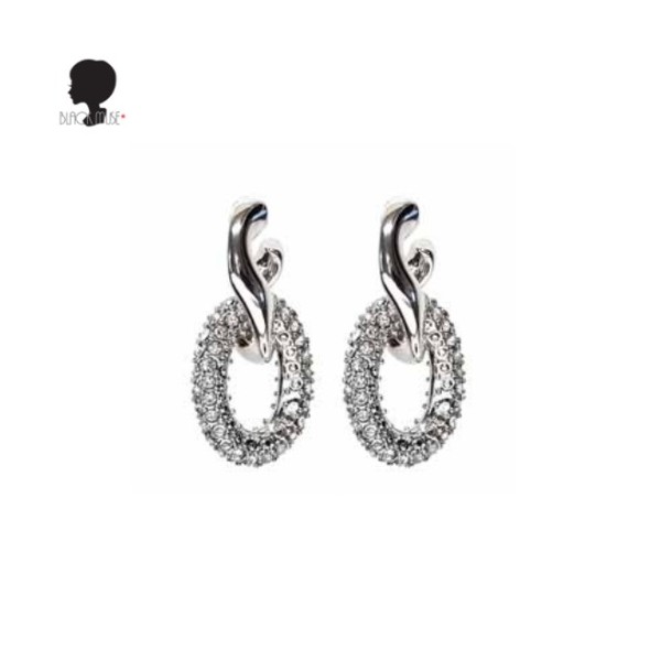 Other BLACK MUSE Metal N Crystal Link Earrings 1pair, Type:Silver