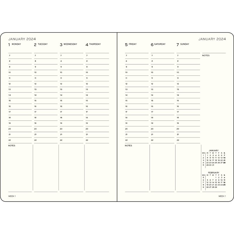 LEUCHTTURM1917 367839 Weekly Planner Medium (A5) 2024, 12 Months, Black,