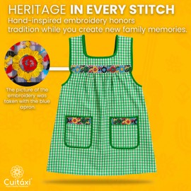 Cuitáxi Traditional Mexican apron for women with pockets beautiful flower embroidery XL - Mandiles para mujer mexicanos mandil Green