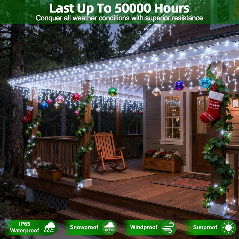 504 LED Christmas Lights with 112 Drops, 50ft 12 Modes