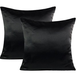 Black - Heavy Satin Throw Pillow Cover - 20 x 20 Inch - Pack of 2 - Faux Silk Cover No Filler Inserted