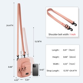 HanTrip Durable Crossbody Bag for Men and Women, Adjustable Shoulder Sling Bag with Multiple Zipper Pockets, Convertible Unisex Daypack (Pink)
