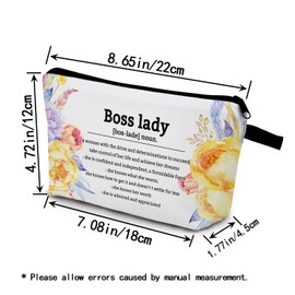 YULUENZE Funny Definition Boss Lady Inspirational Presents Makeup Bag Positive Quote Toiletry Pouch with Zipper Boss Lady Birthday Retirement Present for Women Boss Leaders Coworker