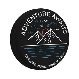 Adventure Awaits Spare Tire Cover Wheel Protectors Weatherproof Universal Wheel Cover for Trailer RV SUV Truck Camper Travel Trailer 16 Inch