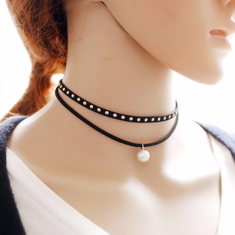 LEGITTA Set of 6 Choker Necklaces Stretch Velvet Classic Gothic