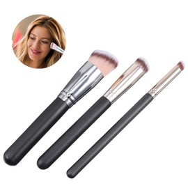 3Pcs Foundation Concealer Brush Set - Slanted Foundation Brush for Liquid Makeup, Angled Cream Foundation, Under Eye Concealer Brush, Nose Contour Brush, Small Makeup Foundation brushes Set for Blending Cream Powder Buffing Stippling