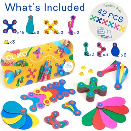 Clixo Rainbow 42 Piece Pack. Flexible Imagination Boosting Magnetic Building Toy. Modular Designs for Hours of STEM Play. Kids Basket Stuffer Gift. Multi-Sensory Magnet Toy, Travel Friendly. Ages 4-99