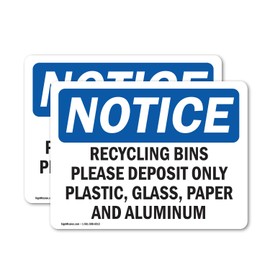 (2 Pack) Recycling Bins Please Deposit Only Plastic OSHA Notice Sign 7 Inch X 5 Inch Vinyl Label Decal Sticker Weather Resistant, UV Protected for Workplace, Business, and Construction Site, Made in the USA