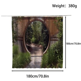 FAIRYGATE Garden Shower Curtain Outdoor Garden Scenery Green Botany Leaves Natural Village Bath Curtain Round Wooden Door Farmhouse Vintage Bathtub Curtains for Bathroom Decor with Hooks B8524