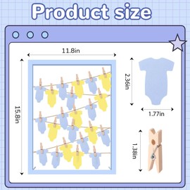 Amyhill Baby Shower Guest Book Alternatives Set for Boys Girls, DIY Gender Reveal Baby Shower Decorations Wooden Photo Frame Keepsake Cloth Shaped Card for 60 Guests Party Activity(Blue)