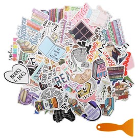 100 Pieces Reading Stickers, Vintage Stickers, Book Decoration with Scraper, Positive Motivational Waterproof Graffiti for Students, Teachers, Water Bottles
