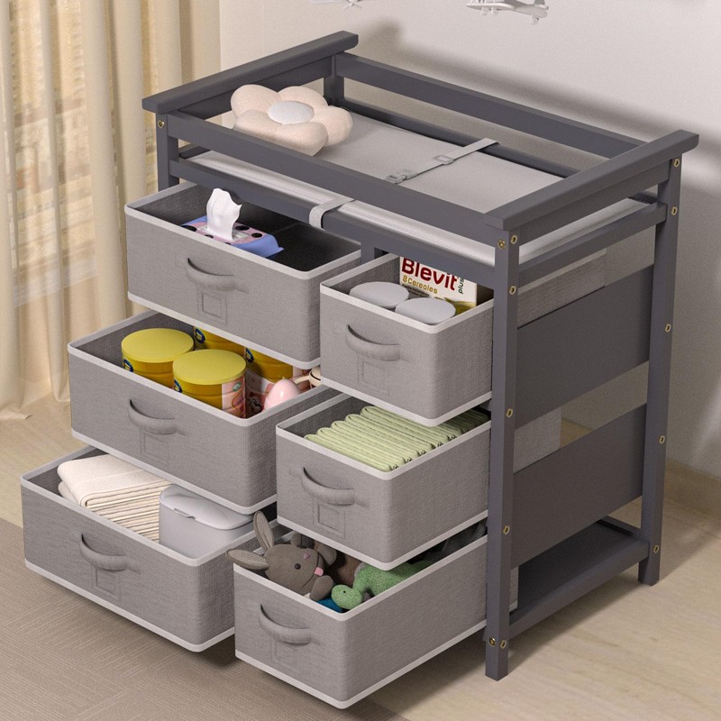 XJD Baby Changing Table with 6 Storage Drawers and Pad