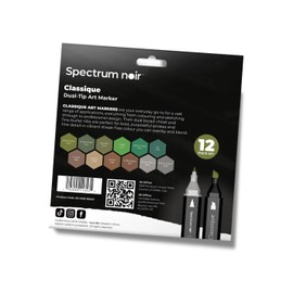 Crafter's Companion Spectrum Noir Classique Blend Twin Tip Blendable Alcohol Based Marker Set - Pack of 12 - Woodland Nature