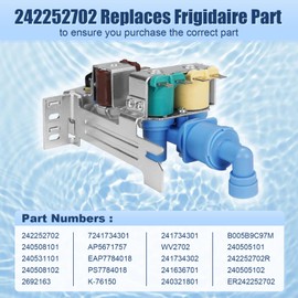 242252702 Refrigerator Water Inlet Valve Replacement for Frigidaire/Kenmore/Electrolux, Replaces 240531101/AP5671757/PS7784018/K-76150/WV2702, 1-Year Warranty