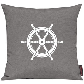 Cushion Cover Sofa Cushion Sailing Steering Wheel Motif Maritime Holiday Water Lake Colour Grey