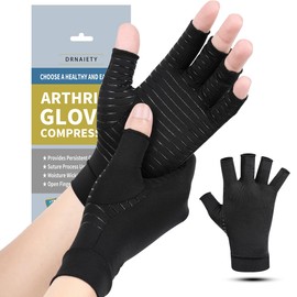 DRNAIETY Copper Arthritis Compression Gloves for Women and Men, for Arthritis Hand Pain, Anti-Slip, Fingerless, Comfortable for Work, Kept in Motion (Medium)