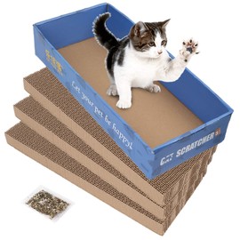 PrimePets 3 in 1 Cat Scratcher Cardboard, Reversible Corrugated Cat Scratching Pad, Recycle Wave Curved Scratcher Board, Repalcement for Furniture Protector, Catnip Included
