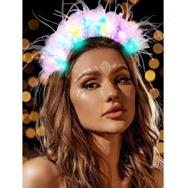 Catery Light Up Christmas Headband White Feather Headbands for Women