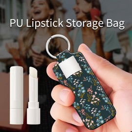 PLKTJOSA Leather Chapstick Holder Keychain, Unisex Lip Balm & Lipstick Sleeve for Everyday Use(Blue Flower Floral)