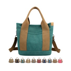 W&C Women's Tote Bag, Divider, Zippered, Small, 2-Way Mini Canvas, Shoulder Bag, Beautiful Storage, Lightweight, Front Pocket, green (light green)