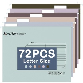 Merrynine 72pcs Hanging File Folders Letter Size, Assorted Colors File Folders for Filing Cabinet with 1/5-cut Adjustable Tabs and Inserts, 6 Mixcolor (12pcs Each Color, 72pcs)