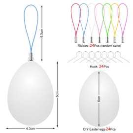 Easter Eggs 24 Pieces, White, 6 cm, Decorative Plastic Eggs For Crafts, Decoration, Easter, With Hanger For Crafts, Painting, Hanging