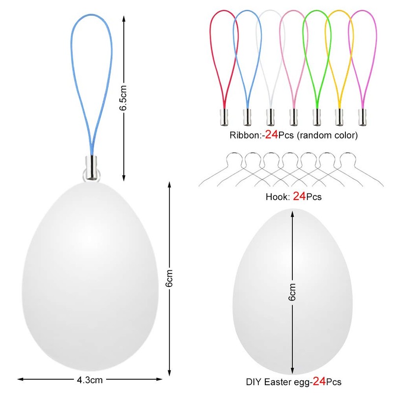 Easter Eggs 24 Pieces, White, 6 cm, Decorative Plastic Eggs