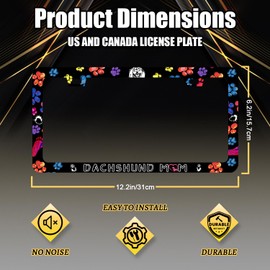 Dachshund Mom License Plate Frame Colorful Dog Paw Animal License Plate Holder Stainless Steel Auto Parts Funny Decoration Fits U.S. Canadian Standard Dog License Plate for Men Women