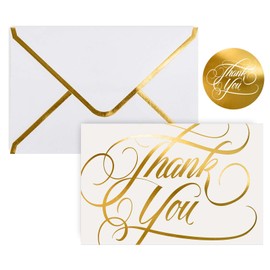Whaline 50 Packs Gold Foil Thank You Cards Minimalist Thank You Greeting Cards 4 x 6 Inch Blank Note Cards with Envelopes and Stickers for Wedding Birthday Baby Shower Party Supplies