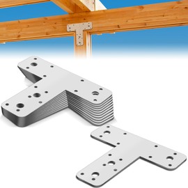 Shimeyao 12 Pcs T Post Bracket Flat Tee Mending Plate Silver Strong T Repair Straps Multiple Holes Bracket for Wood, Furniture, Timber Connector, Truss Framing Thickness 3/32" Silver, Galvanized Steel