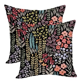 OFIRD Spring Floral Pillow Cover 18x18 Pack of 2 Watercolor Pink Black Floral Leaf Wildflower Plant Throw Pillow Cover Outdoor Decor,Summer Pillowcase Rustic Flower Cushion Case for Home Sofa