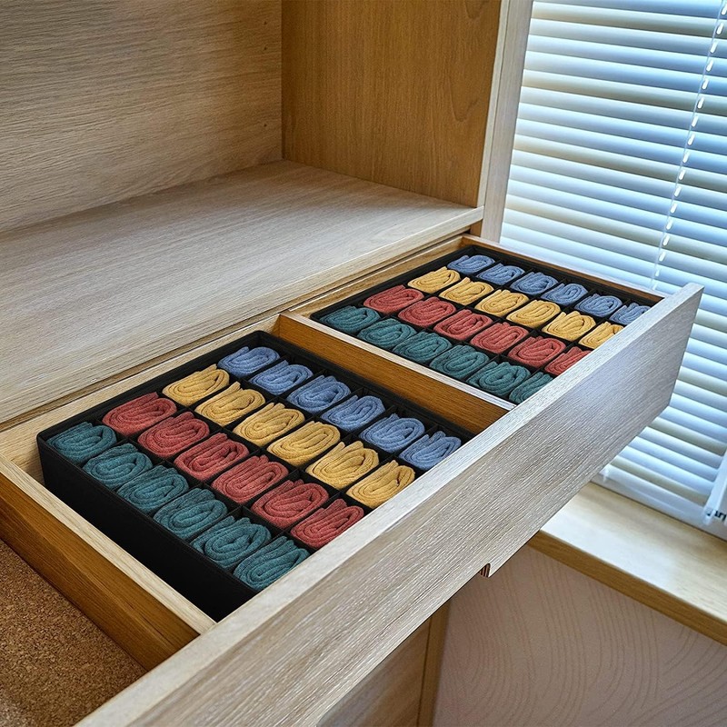 DIMJ Storage Boxes for Socks, 24 Cell Drawer Organiser, Foldable