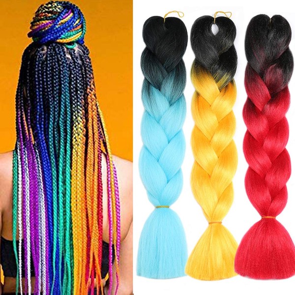 Rainbow Braiding Hair Pre Stretched Ombre Synthetic Crochet Braids Kanekalon Synthetic Hair For Braiding