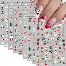 Christmas Nail Art Stickers Decals Self-Adhesive Pegatinas Uñas Christmas Nails Decals Cute Snowflake Santa Claus Elk Christams Tree Xmas Winter Holiday Nail Supplies for Women Nail Art Decoration