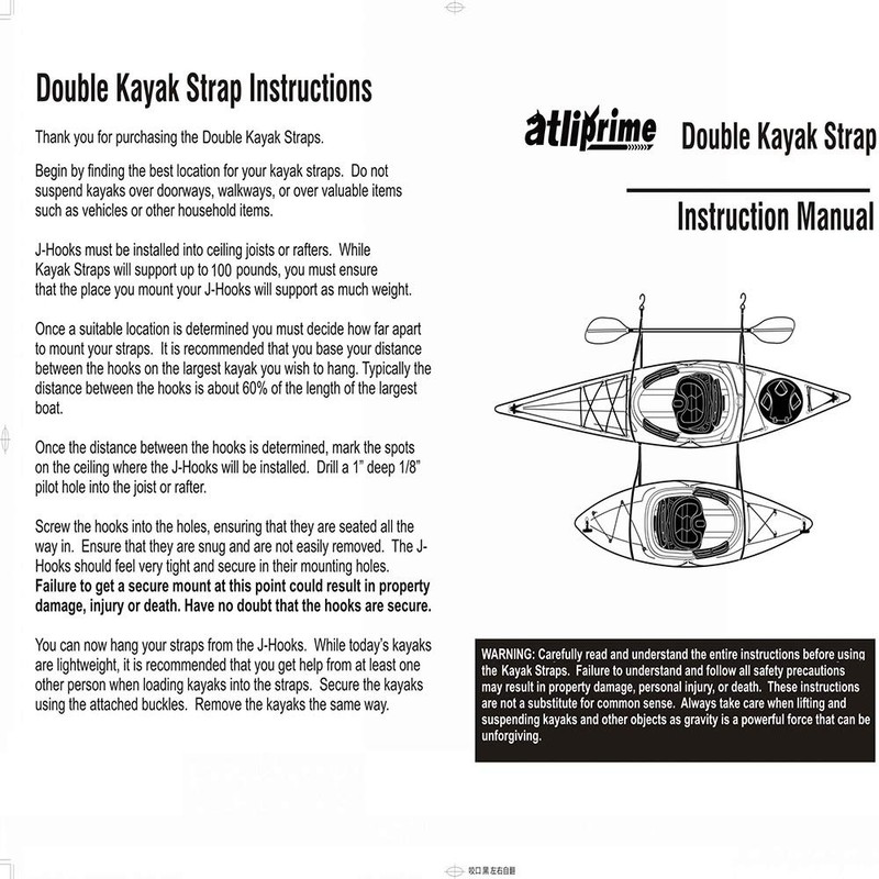 atliprime Wall Mount Kayak Storage Kayak Straps boat hang System-Hang