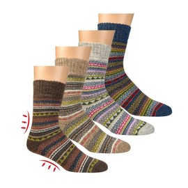 Leo Design 2 Pairs of Norwegian Wool Socks Women, Nordic Hygge with Alpaca wool, Thermal Knitted Crew Soft Warm, Multicolored (5-7.5, Bundle 1)