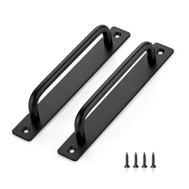Ravinte Barn Door Handles 2 Pack Sliding Door Handle 6.3" Hole Center Barn Door Handles Black Cabinet Handles Door Pull Handle Zinc Alloy Door Pulls with Plate for Sliding Closet Door Handle