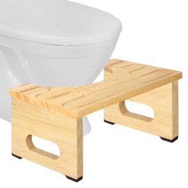 Foldable Toilet Stool, 7.3 Inches Poop Stool for Bathroom, Bamboo Toilet Stool Squat Adult, Collapsible Squatting Bathroom Potty Stool with Non-Slip Strip（No Installation Required）