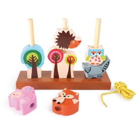 small foot Steck- und Fädelspiel Waldtiere aus Holz, Beschäftigungsspielzeug für unterwegs, ab 12 Monaten, 5872