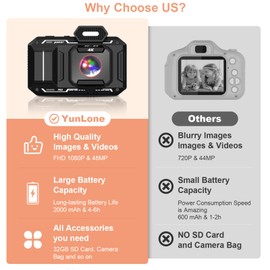 Digital Camera, 4K 48MP HD AutoFocus Camera with 32G SD Card, Digital Cameras, Compact Camera for Children, Teenagers, Beginners, Black