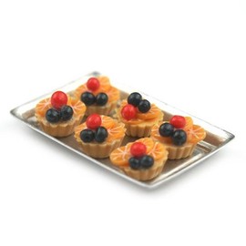 MyTinyWorld 6 Loose Dolls House Miniature Black and Red Cherry Tarts on a Tray