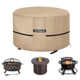 NEVERLAND Fire Pit Cover Round 34 Inch，Waterproof Outdoor Firepit Covers Round for 31-34 Inches 600D Oxford Heavy Duty Patio Gas Fire Pit Covers with 4 Buckle Straps and Air Vents, 34 x 15 Inch Golden